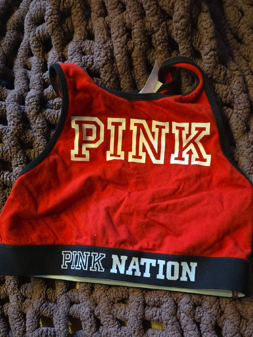 PINK Victoria's Secret Red & Black 'PINK Nation' Sports Bra
